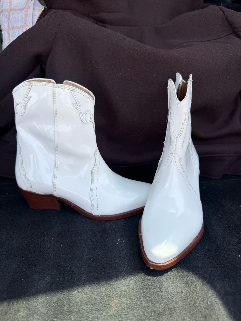 Free People new frontier White Patent Leather Western Ankle Boots